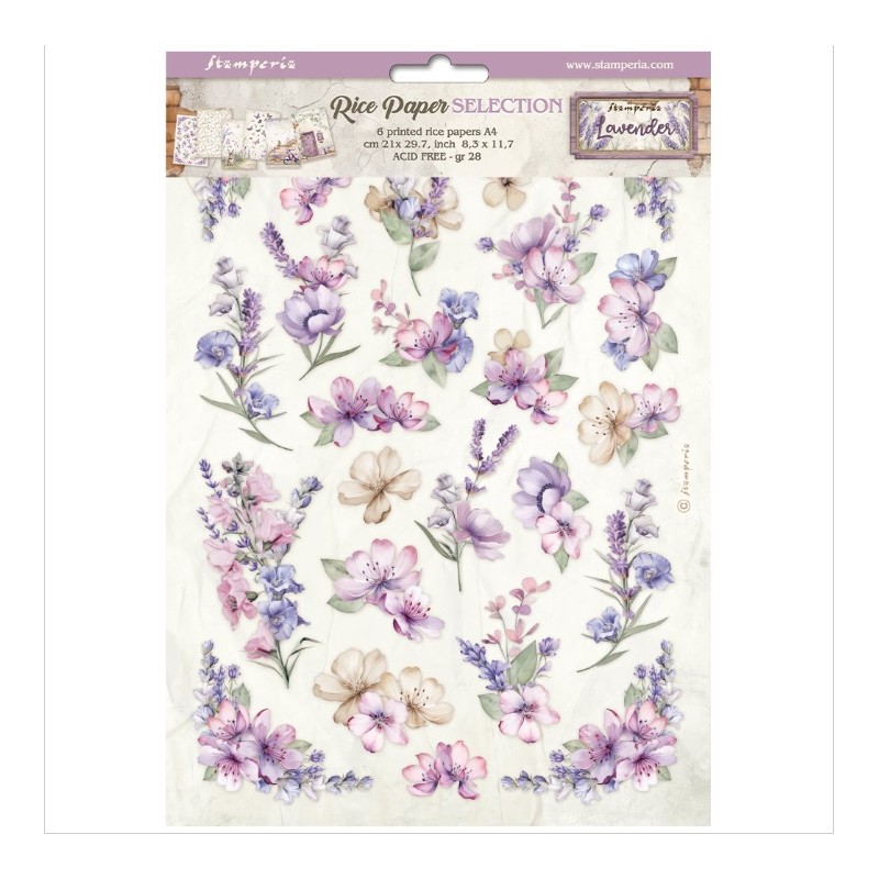 STAMPERIA PAPIER RYŻOWY A4 KOMPLET 6szt LAVENDER